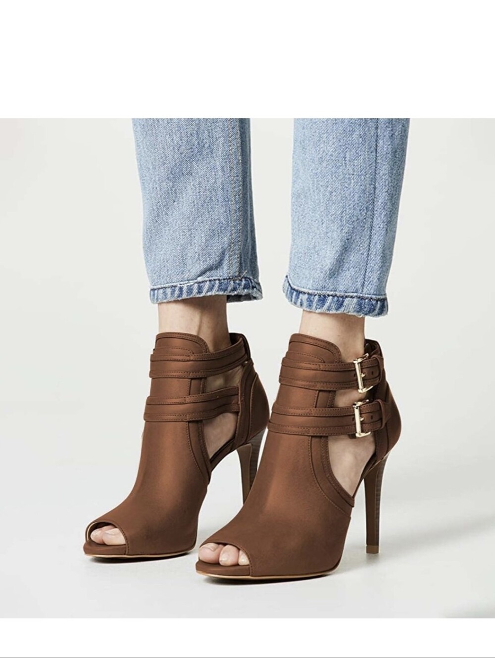 Michael Kors Brown Peep-Toe Stiletto Ankle Booties